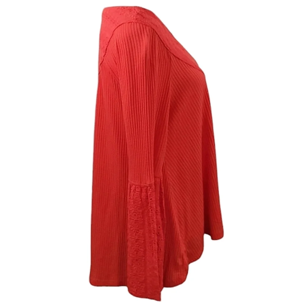 Free People Parisian Nights V-neck Waffle Knit Top Vermillion Red Size XS NWT